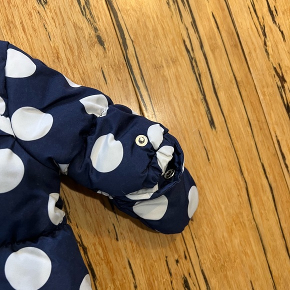 Snowsuit Polka Dot Navy with ruffle detail and ears on hood - Picture 5 of 9